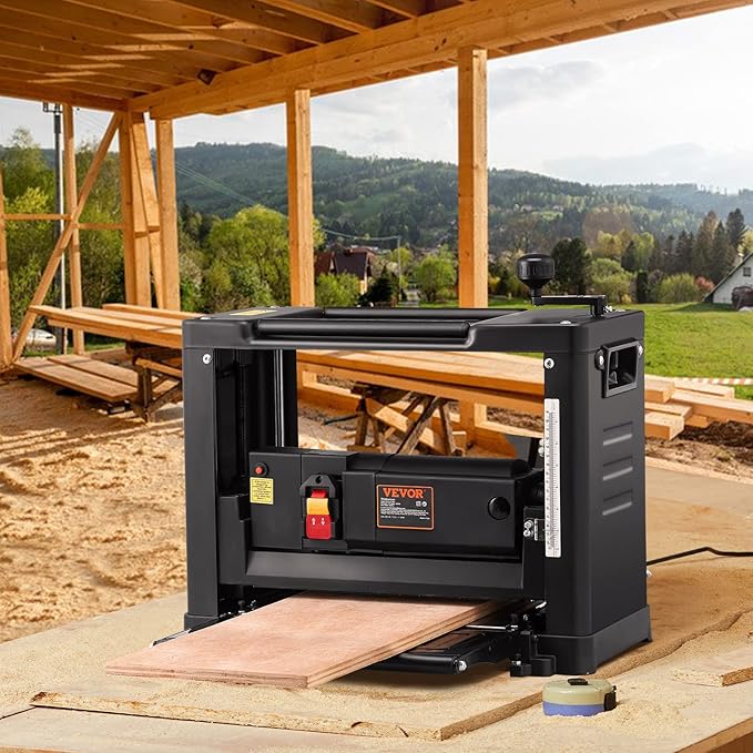VEVOR Thickness Planer, Two-Blade, 13" Width Worktable Benchtop Planer, 15-Amp 1800W Powerful Motor, 12" Extended Infeeding Table, Low Noise for both hard & soft wood material removal