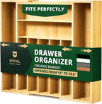 ROYAL CRAFT WOOD Luxury Bamboo Kitchen Drawer Organizer - Silverware Organizer, Utensil Holder & Cutlery Tray Drawer Dividers for Flatware (9 Slot, Natural)