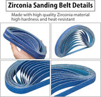 30 Pcs 1/2" x 18" Zirconia Sanding Belts, 80 Grit 1/2x18 Inch Sanding Belts for Air File Belt Sander, Zirconia Belt Sander Belts for Metal Polishing (1/2x18in, 80 Grit)