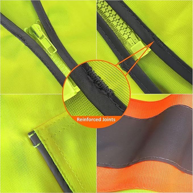 TCCFCCT High Visibility Vest with Pockets Reflective Safety Vest for Men Women, Construction Vest with Fluorescent Orange Extend Edge, Meets ANSI/ISEA Standards, Yellow, XXL