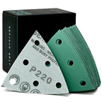 3.5" (93mm) 6-Hole 220 Grit Triangle Sanding Sheets - Fits Festool Rotex RO 90 Delta - Heavy-Duty Hook & Loop Film Disc Abrasives - Sandpaper for Detail Sanders - 50 Pack Box