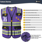 JKSafety Hi Vis Reflective Safety Vests for Men Women High Visibility Vest with Pockets Mesh Fabric Construction Safety Apparel Neon Vest for Work (220-PurpleB L)