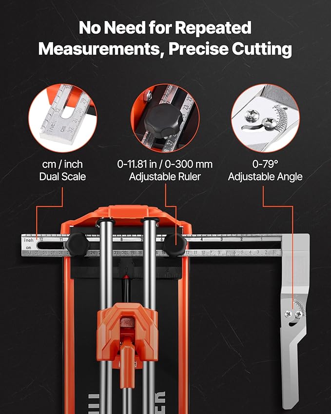 VEVOR 17-Inch Manual Tile Cutter for Wall & Polished Tiles,Double Rails for Precise Cutting, Tungsten Carbide Wheel,Non-Slip Handle,Anti-Displacement Pressure Rod,Precise Cuts for Pros & Beginners