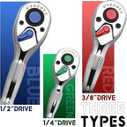 Ratchet Set 3PCs-1/4 Drive Ratchet, 3/8" Drive Ratchet, 1/2" Drive Ratchet, Ratchet Set-Colorful Stubby Ratchet Wrench Set 72-Tooth Small Ratchet Set with IXPE Storage Tray