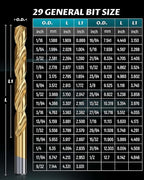 Lichamp 29-Piece HSS Drill Bit Set, High-Speed Steel Drill Bits with Titanium Coating from 1/16" to 1/2" for Metal, Cast Iron and Plastic - Comes with Indexed Steel Case