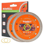 4.5 Inch Diamond Saw Blade, 2 Pack - Mesh Turbo Cutting Wheel for Tile, Porcelain, Ceramic, Granite, Marble - 10mm Segment, Super Thin 1.2mm, 7/8" Arbor with Flange - Dry or Wet Cutting