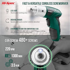Hi-Spec 19pc 3.6V Green USB Small Power Screwdriver & Home DIY Tool Kit Set. Cordless & Rechargeable Electric Screwdriver and Compact Hand Tool Box Set