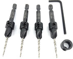FTG USA Adjustable Wood Countersink Drill Bit Set 4 Pc #4 (7/64") with Tapered Drill Bit for Woodworking