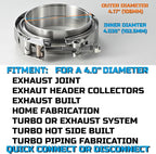 Stainless Steel 4 Inch V Band Exhaust Clamp Flange Kit for Exhaust, Quick Release 4 Inch V Band Clamp for Turbochargers To Hold Components Together Under High Pressure or Heat,1 Piece (4.0‘’)