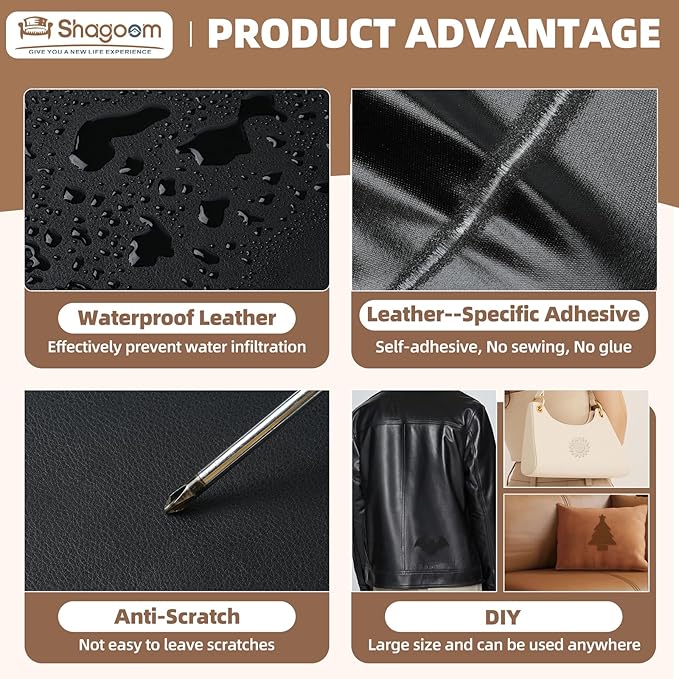 Shagoom Leather Repair Patch, 17X158 Inch Repair Patch Self Adhesive Waterproof, DIY Large Leather Patches for Couches, Furniture, Kitchen Cabinets, Wall （White, 17X158 Inch）