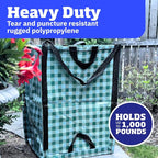 DURASACK Heavy Duty Home and Yard Bags 48-Gallon Reusable Self-Standing Lawn and Leaf Bags Garbage Can with Reinforced Handles, Gingham Green