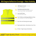 PeerBasics Safety Vests 10 Pack - Yellow Reflective High Visibility, Hi Vis Silver Strip, Men Women, Work, Cycling, Runner, Surveyor, Volunteer, Crossing Guard, Road, Construction, Neon (Mesh, 10)