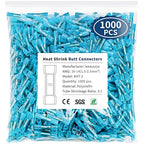 1000 Pcs Blue Heat Shrink Butt Connectors, 16-14 AWG Marine Grade Insulated Crimp Electrical Connectors, Terminals Splices for Automotive, Marine, Industrial, Home