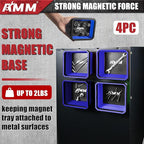 AMM Magnetic Tray, 4PC Foldable Magnetic Tool Tray Set for Bolts Screws Nuts & Small Metal Parts, Mechanic Tool Present for Men, 4.5 Inch Square (4PC, Blue)