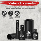 3/8" Drive Impact Socket Set, 50 Piece Standard SAE (5/16 to 3/4 inch) and Metric (8-22mm) 6 Point, with Adjustable Ratchet Handle, Extension Bars, Impact Universal Joint, Adapter, Cr-V Steel