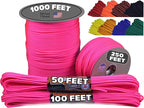 BORED? PARACORD! 550 lb Paracord - Ideal for Crafting, Camping, DIY Projects, Active & Military Outdoors - Strong Survival Rope - Tactical Parachute Cord Type III - Neon Pink 100 Feet