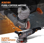 KSEIBI 711943K Angle Grinder Tool - 4 1/2 inch, 950W, 8Amps, 11000RPM, Corded Power Tools Long Handle with 7/8" Arbor Grinding and Cutting Wheels, Flap Disc, Quick Adjustable Guard, and Storage Bag