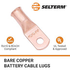 SELTERM 10pcs 4 AWG - #10 Stud - Battery Lugs, Heavy Duty Wire Lugs, Ring Terminals, Battery Cable Ends,4 Guage Terminals, UL Bare Copper Eyelets Electrical Battery Terminal Connectors
