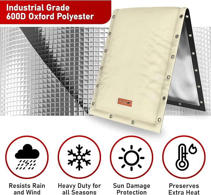 Redford Supply Co. Cold Snap (5°F) Backflow Preventer Insulation Cover, 3-Way Custom, 14"W x 18"H, Pipe Insulation, Water Sprinkler Covers for Outside, Sprinkler Backflow Cover for Winter (Beige)