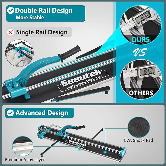 Seeutek 48 inch Tile Cutter - Professional Manual Porcelain Ceramic Tile Cutter Tool, Double Rails Design, with Extra Tungsten Cutting Wheel and Laser Positioning