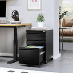 STANI 3 Drawer Mobile File Cabinet with Lock Under Desk Metal Filing Cabinet Locking Office Mobile Cabinet with Wheels Under Desk Office Drawers Rolling Mobile File Cabinet Assembly Required Black