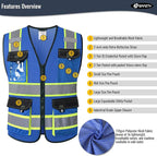 JKSafety Hi Vis Reflective Safety Vests for Men Women High Visibility Vest with Pockets Mesh Fabric Construction Safety Apparel Neon Vest for Work (220-Blue M)