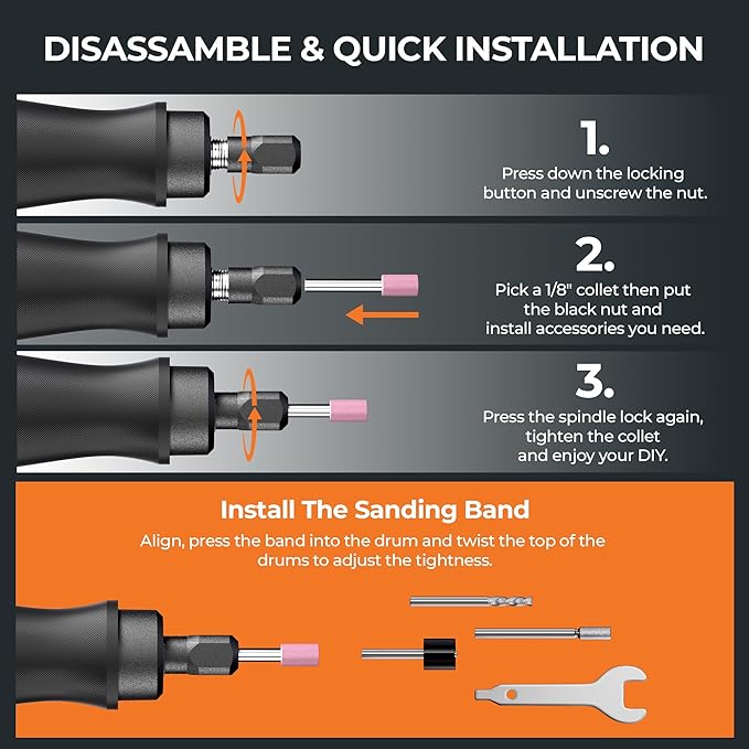 20V Cordless Rotary Tool Kit, 5000-35000 Variable Speeds, Powerful Sander, Engraver, Polisher, Mini Brushless Motor Power Carving Tool with 20 Accessories for Handmade and DIY