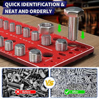 64 Nut and Bolt Thread Checker - 26 Standard and 26 Metric Bolt Checker and 12 Drill Bit Gauges, Bolt Size and Thread Gauge, Bolt Size Finder, Wall-Mountable Bolt and Nut Identifier Gauge