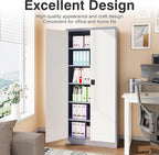 Wide & Deep Metal Storage Cabinet with 6 Shelves,72 inch Tall Garage Storage Cabinet with Lock,Gray White Metal Cabinets with Locking Doors,Large Steel Lockable Cabinets for Home,Office,Shop,Garage