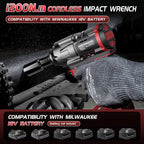 Cordless Impact Wrench 1/2 inch for Milwaukee 18V Battery, 900Ft-lbs(1200N.m) High Torque Impact Driver, Brushless Impact Gun with 4-Mode Speed, 6 Sockets, LED Work Light (Battery NOT included)