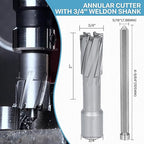 KEENTECH Carbide-Tipped Annular Cutter, 3/4" Diameter x 2" Depth, 3/4" Weldon Shank (2 Flat), High Speed Cutting TCT Mag Drill Bit with Pilot Pin for Harder Material, Stainless Steel, Cast Iron