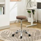 Adjustable Office Stool with Wheels 19.5’’-26.6’’, Brown Thick Cushion Backless Rolling Chair (Coffee Brown)