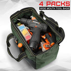 Cunno 4 Pieces Tool Bag with Waterproof Strong Molded Base Multi Pockets Wide Mouth Tool Tote Multifunctional Large Capacity Storage Organizer Heavy Duty(13 Inch,Multicolor)