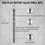Direko 5-Piece 9/16 inch x 6 Inch SDS Plus Rotary Hammer Drill Bits Carbide Tipped Concert Drill Bits for Concrete, Brick, Cement Walls, Stone, Hammer Drill Bits for Concrete