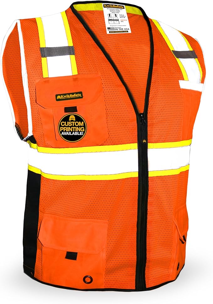 KwikSafety - Charlotte, NC - BIG KAHUNA Safety Vest [11 Pockets] Class 2 ANSI OSHA Reflective Vest Durable High Visibility Vest Construction Safety Vest for Men Industrial Work Gear/Orange 2XL