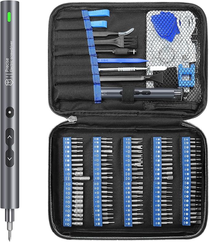 UF-TOOLS Mini Electric Screwdriver, 120 in 1 Small Portable Cordless Power Screwdriver, with 100 Precision Bits & LED Light & 20-bit Tool Set, Handy Repair Tool for Phone, Watch, Camera, Laptop