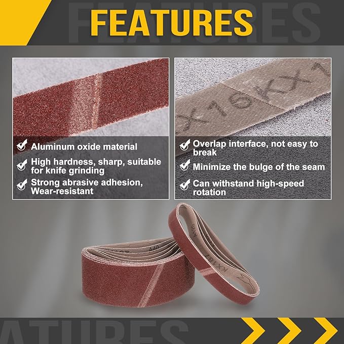 1 x 42 Inch Sanding Belt, 12 Pcs 36 Grit Knife Sharpener Belts Work Sharpening for Belt Sander Knife Carving Tool Metal Working