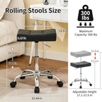 Ergonomic Rolling Shop Stool (Adjustable Height 17-21 inch) Salon Stool for Hair Stylist (Black)