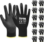 DULFINE Ultra-Thin PU Coated Work Gloves-12 Pairs,Excellent Grip,Nylon Shell Black Polyurethane Coated Safety Work Gloves, Knit Wrist Cuff,Ideal for Light Duty Work. (Large)