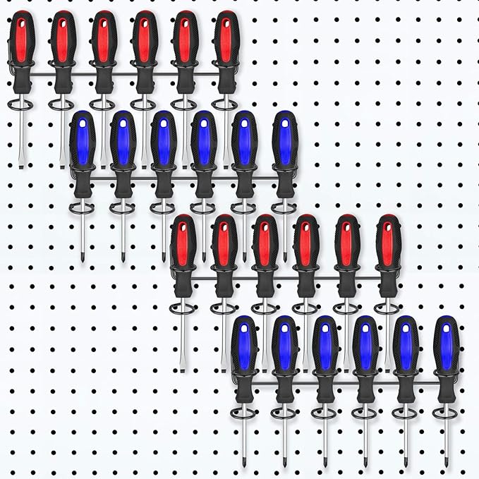 Ripeng Pegboard Screwdriver Holders Peg Board Organizer Accessories Multi Ring Tool Holders Six Tool Organizer Racks for Pegboard, Pliers(Black,4 Pieces)