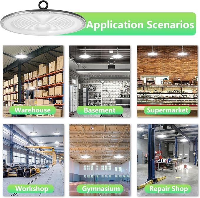 loyal LED High Bay Shop Lights: UFO Dimmable Commercial Lighting 6000K - for Warehouse Garage Workshop Gym NO Plug (500W, 10 Piece)