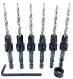 FTG USA 6 Pc #8 (11/64") Countersink Drill Bit Set with Depth Stop Collar, Hex Wrench - Tapered Drill Bits for Wood