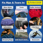 aZengear Repair Patches - Waterproof, Self-Adhesive, Tear-Cold-Heat-Resistant Polyester Fabric to Fix Down Jacket, Puffer, Snowsuit, Shoe, Tent, PVC, Clothing, Upholstery (Black (2 Strips))