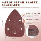 40 Grit Mouse Sander Sandpaper, Jamiikury 5 Hole Detail Sander Sandpaper Palm Sander Paper Mouse Sanding Pads Hook and Loop Sanding Sheets - Pack of 20