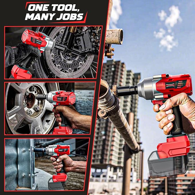 Cordless Impact Wrench 1/2" Compatible with Milwaukee 18v Battery, 750 Ft-lbs High Torque Impact Driver with 6Pcs Sockets & Storage Case, Brushless Impact Gun with 4-Speed & LED Light(Bare Tool)