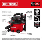 CRAFTSMAN CMXEVBE17606 12 Gallon 6.0 Peak HP Wet Dry Vac with Detachable Leaf Blower, Portable Shop Vacuum Wet and Dry with Filter, Dust Bags, Hose and Attachments for Garage, Outdoor Cleaning