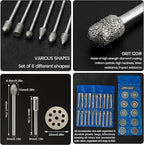 Diamond Burr Set for Dremel, Rotary Tool Diamond Cutting Wheel Stone Glass Tile Jewelry Rock Engraving Bits 1/8" Diamond Grinder Bits Set Carving Cutter Metal Engraver Kit - 32pc Set