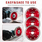 5 Pcs Diamond Saw Blades, 4'' Tile Cutting Blades for Angle Grinder, Glass Cutting Disc Grinder Blades for Cutting Porcelain Ceramic Granite Marble (Red)