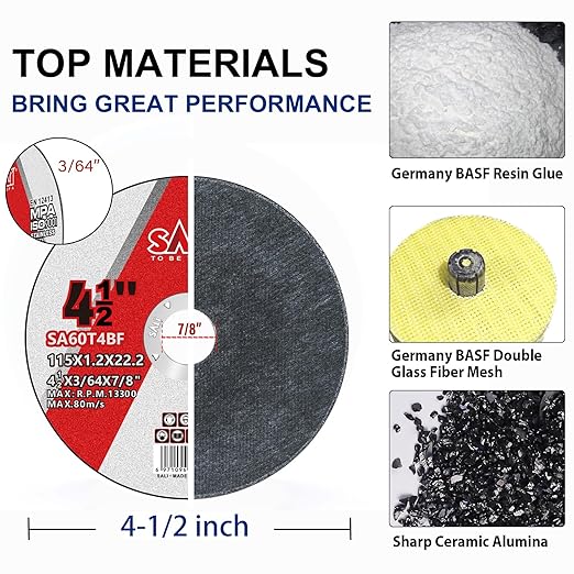 SALI 200 Pack Cut Off Wheel 4 1/2 Inch Cutting Wheels 4-1/2" x 3/64" x 7/8" Professional Cutting Stainless Steel, Angle Grinder Cutting Wheel,Cutting Discs with Aggressive Cutting Upgrade (4.5in, 200)