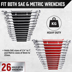 ALOANES 26-Slot Metal Wrench Organizer, Heavy Duty Hanging Wrench Organizer Tray for Tool Box&Wall, Fit SAE & Metric Wrench Storage, 2 Pack Wrench Holders (Red&Black)